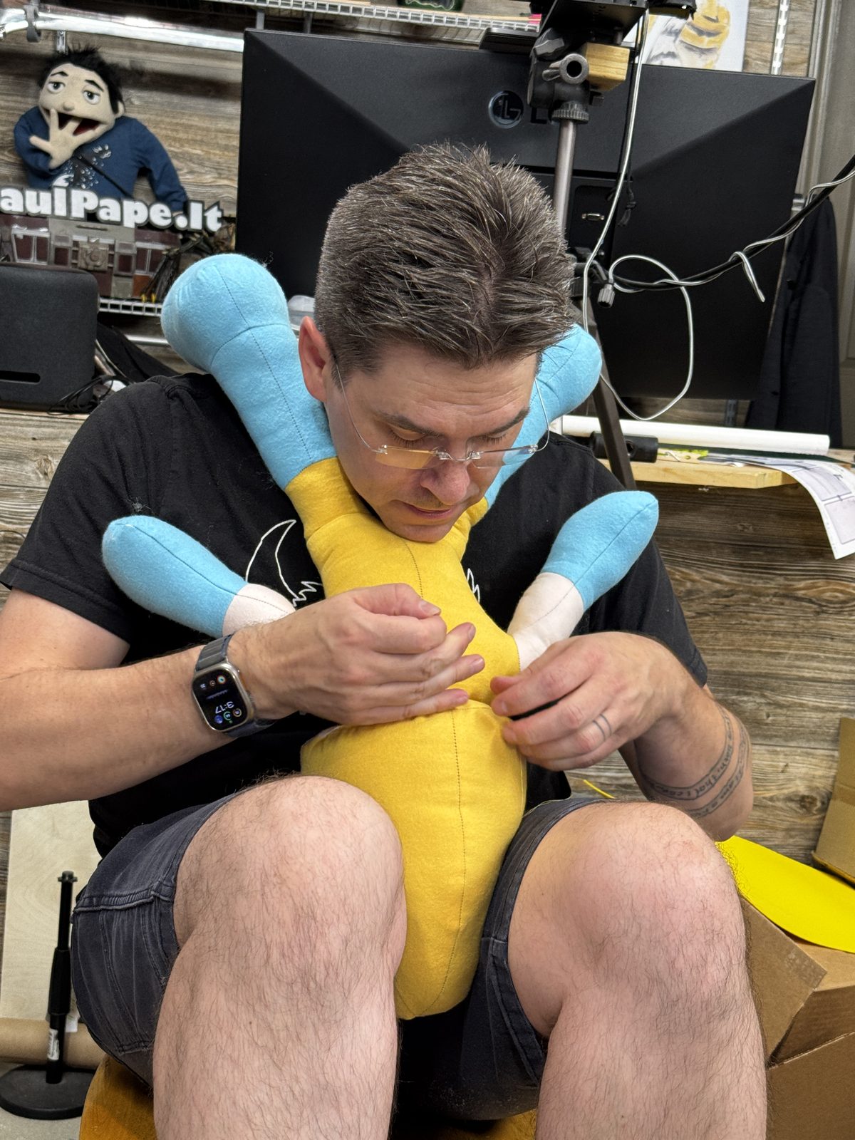 Paul with a Pikachu build in the workshop